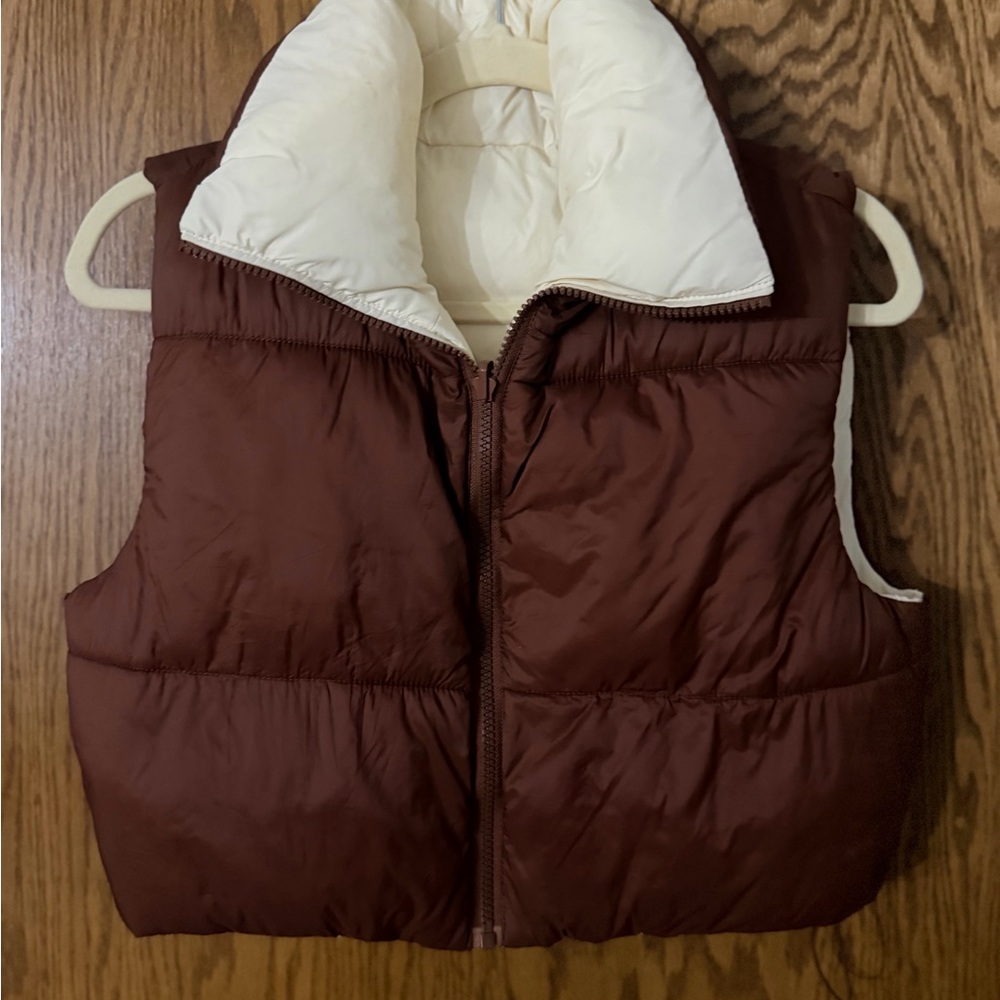 Women’s Brown and Cream Puffer Vest